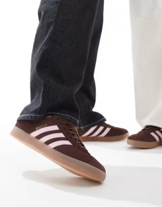Adidas Originals Gazelle Indoor sneakers in brown and pink