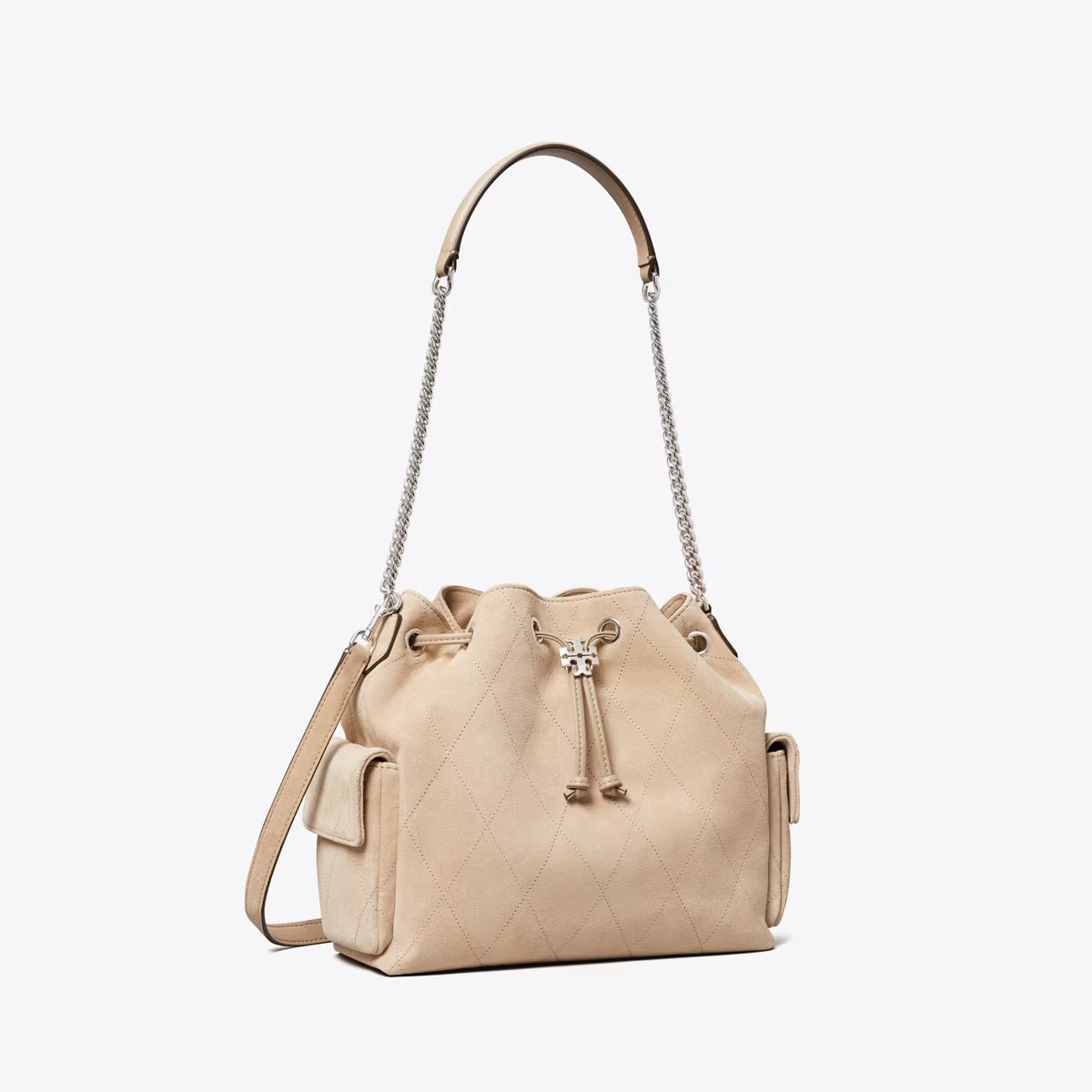 CHARLIE QUILTED SUEDE DRAWSTRING SHOULDER BAG