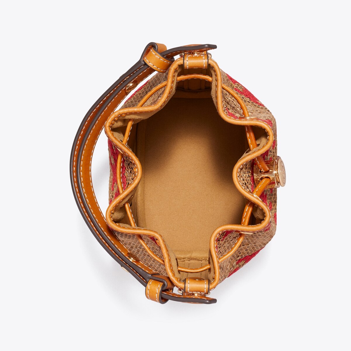 T MONOGRAM STRAW MINI BUCKET BAG