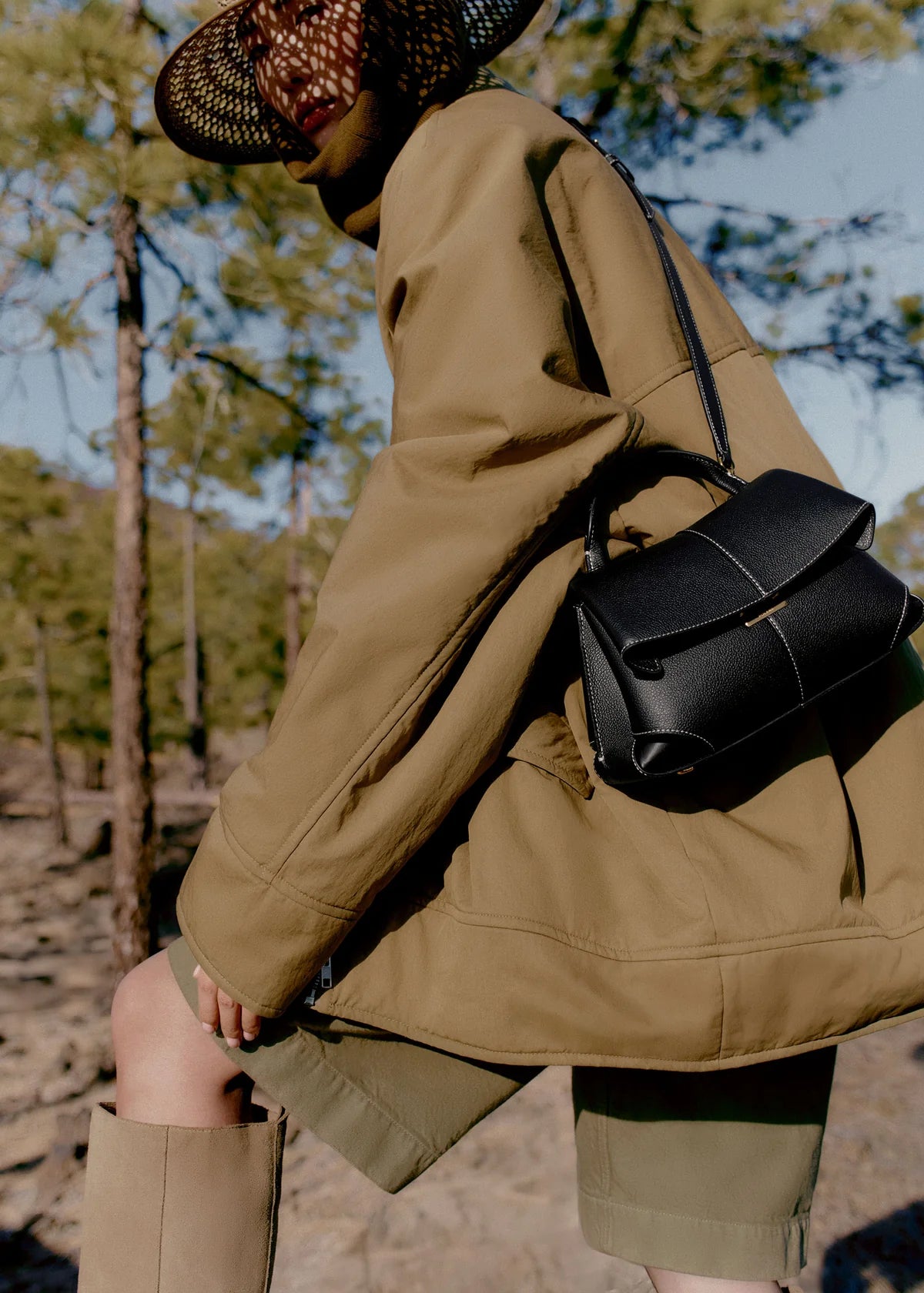 Mokki Mini Black with Ecru Stitching