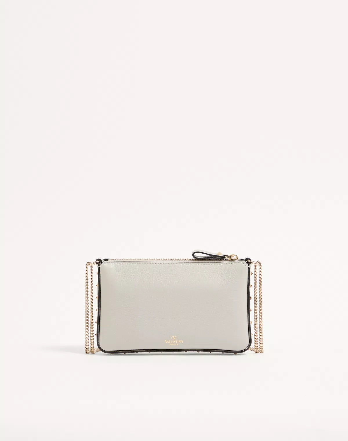 Rockstud chain pouch in grainy calfskin