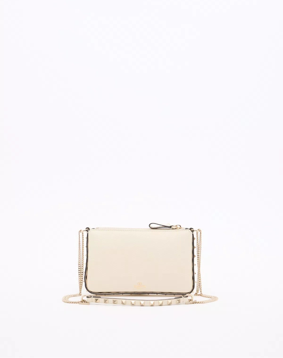 Rockstud chain pouch in grainy calfskin