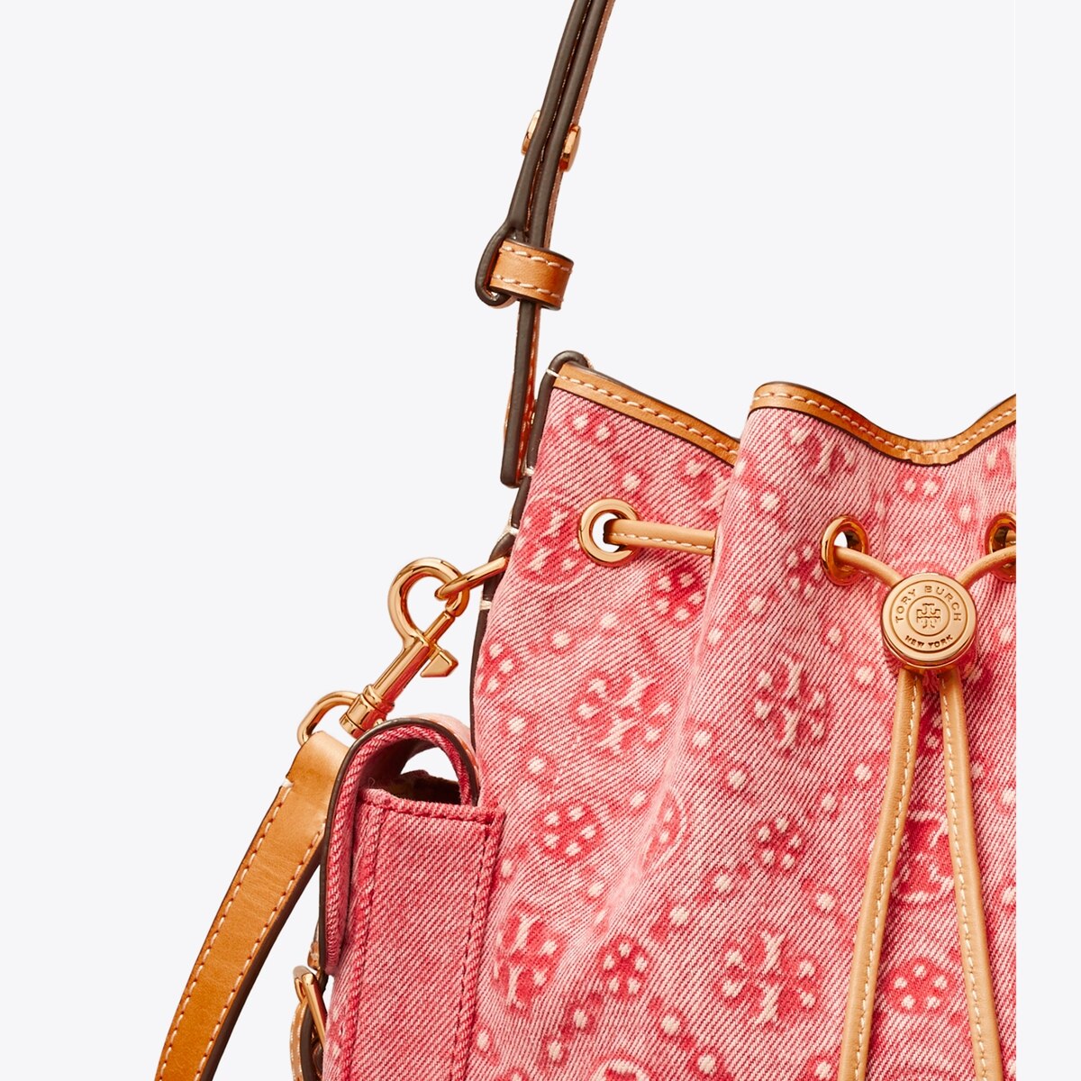 T MONOGRAM DENIM BUCKET BAG
