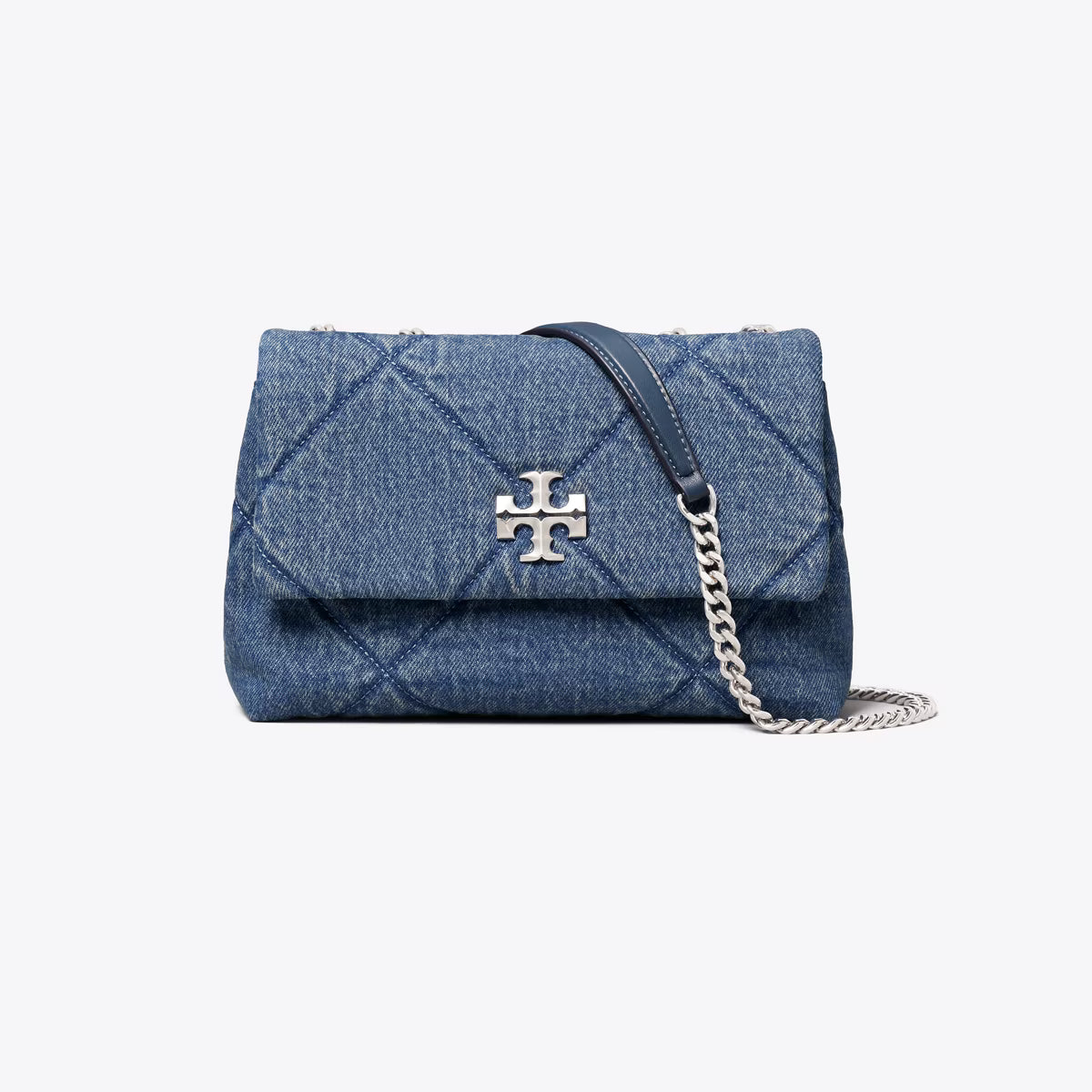 SMALL KIRA DIAMOND QUILT DENIM SHOULDER BAG