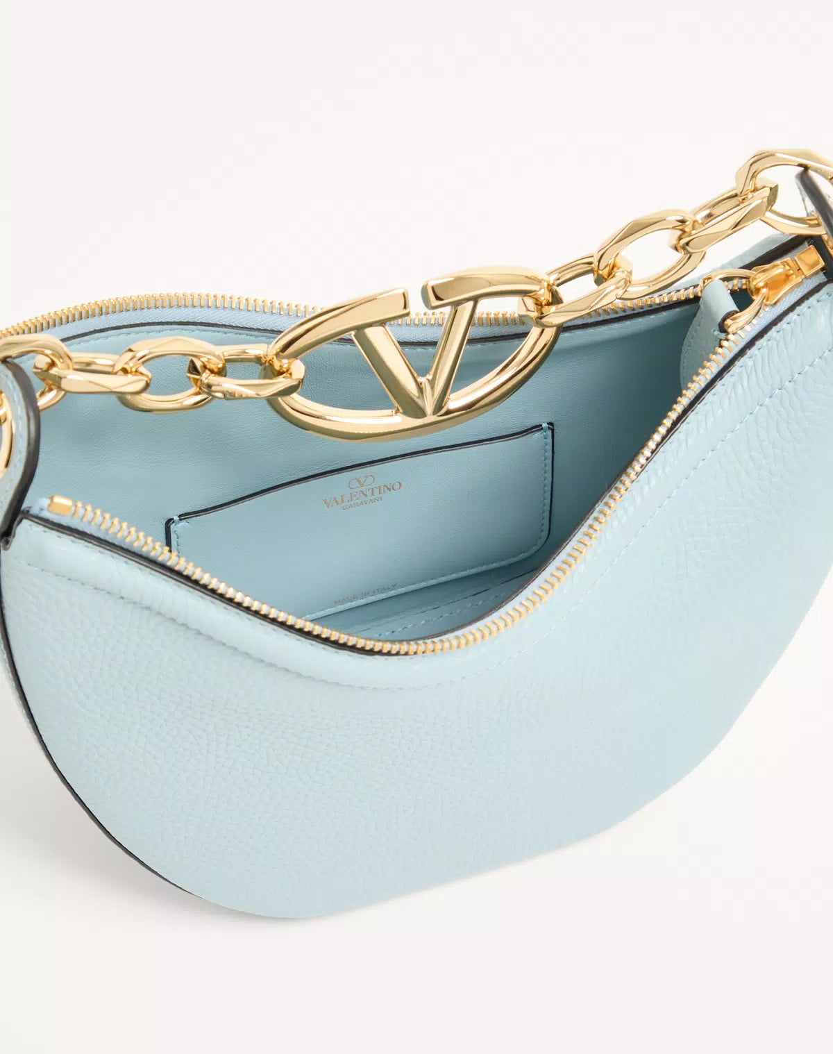 Mini hobo vlogo moon bag in grainy calfskin with chain