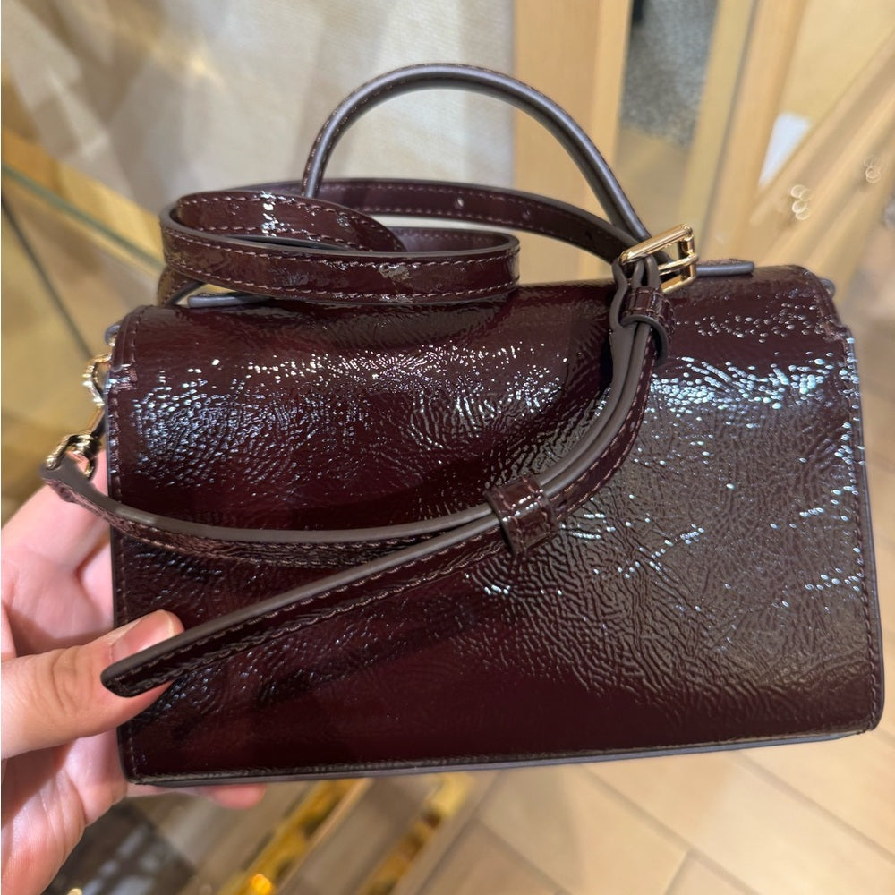 Emerson Mini Top Handle Leather Shoulder Bag- Burgundy Calf Leather