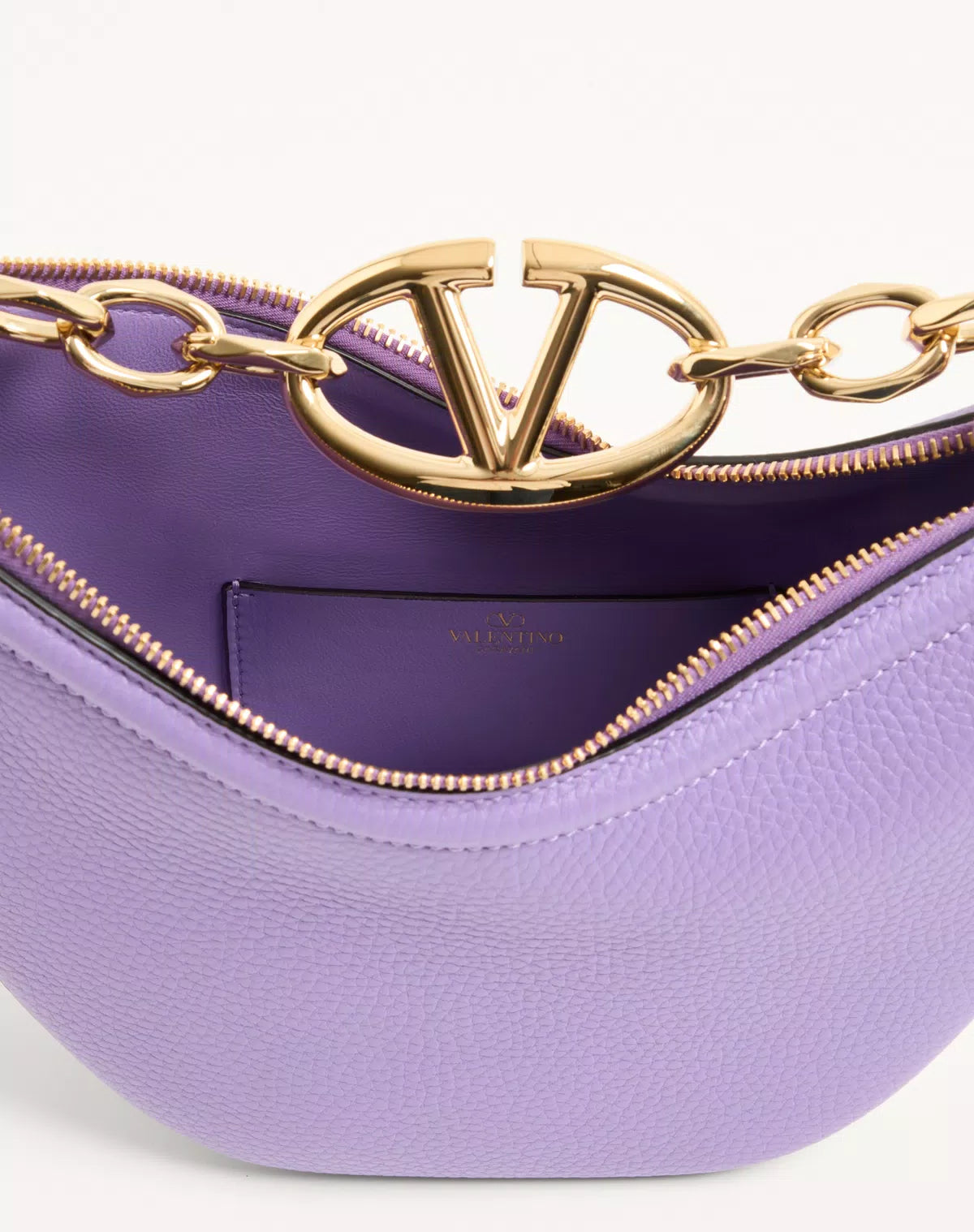 Mini hobo vlogo moon bag in grainy calfskin with chain