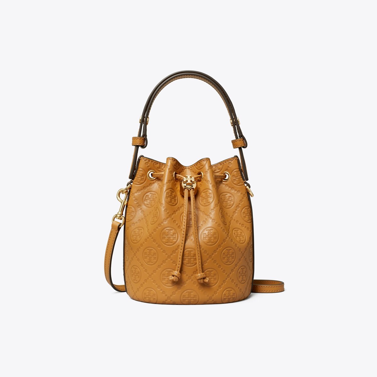 T MONOGRAM LEATHER MINI BUCKET BAG