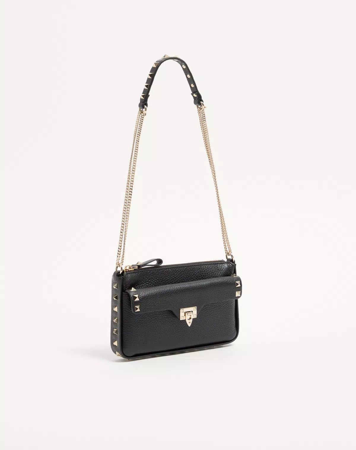 Rockstud chain pouch in grainy calfskin