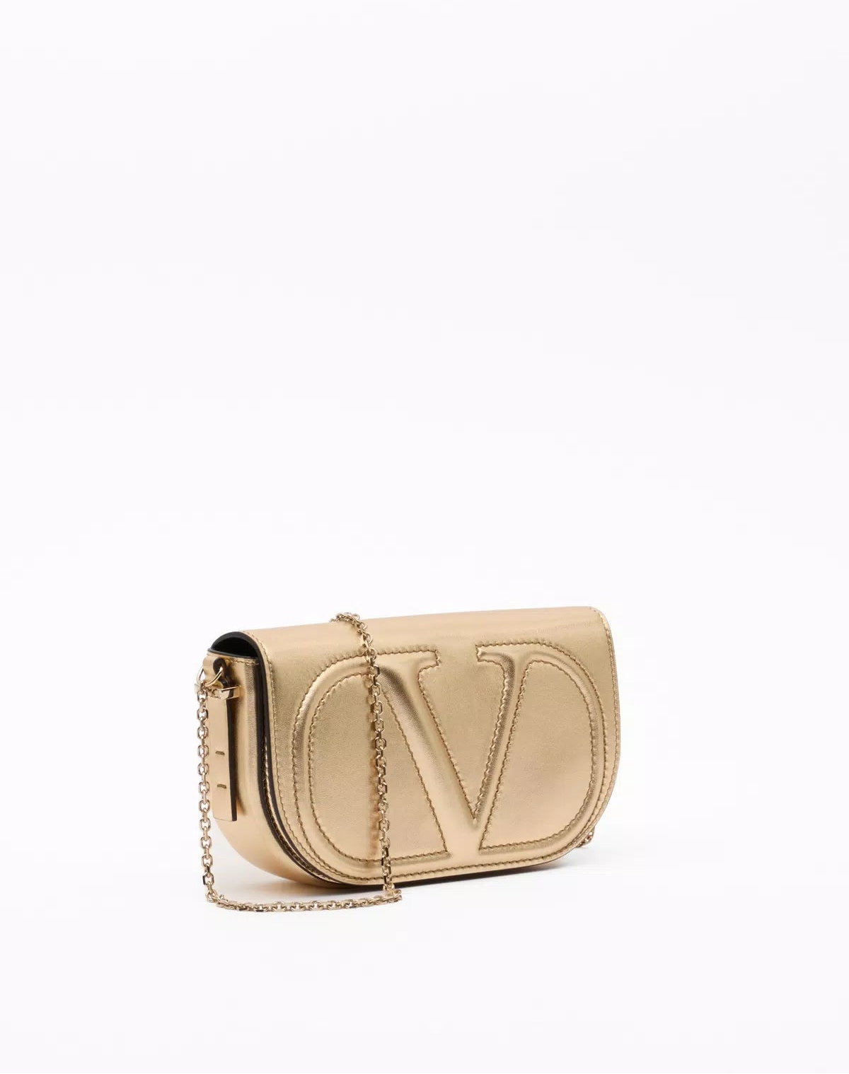 Vlogo walk chain pouch in metallic nappa