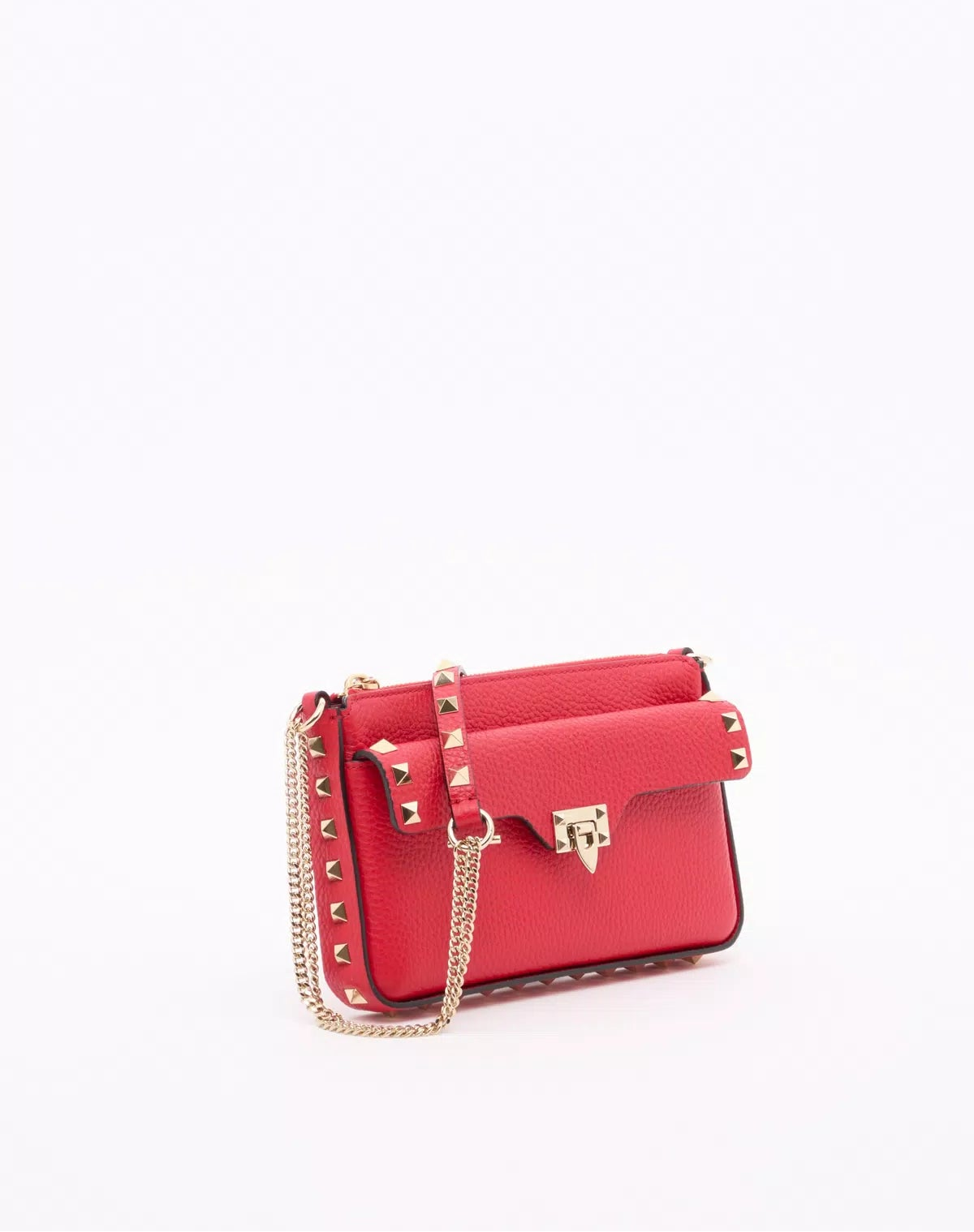 Rockstud chain pouch in grainy calfskin