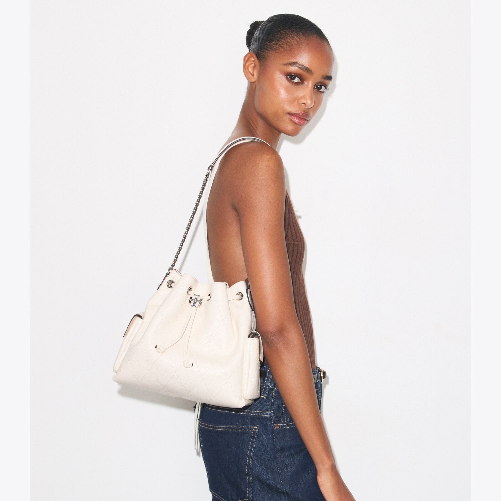 CHARLIE QUILTED DRAWSTRING SHOULDER BAG