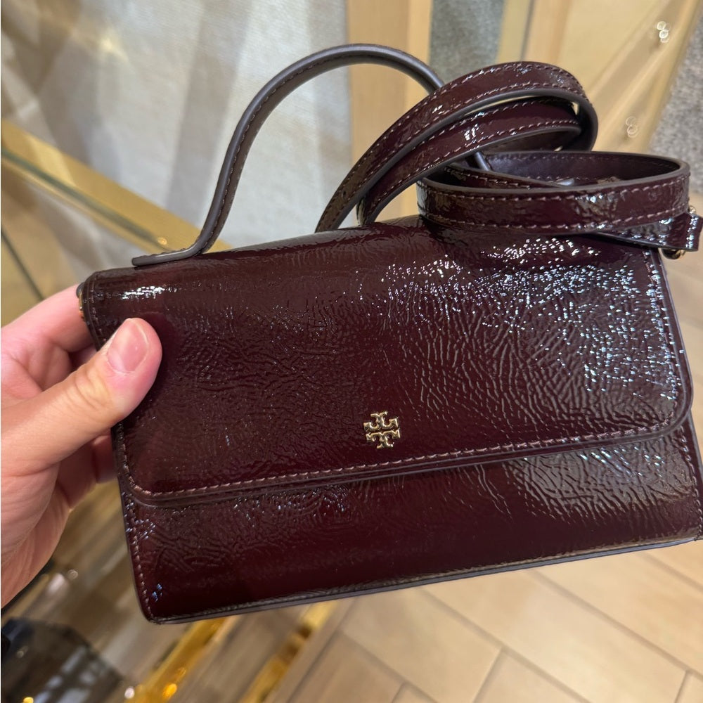 Emerson Mini Top Handle Leather Shoulder Bag- Burgundy Calf Leather
