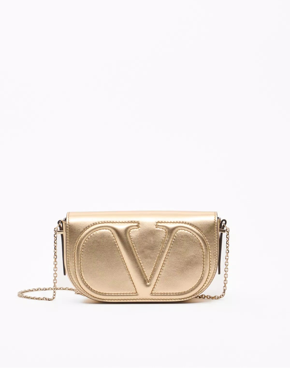 Vlogo walk chain pouch in metallic nappa