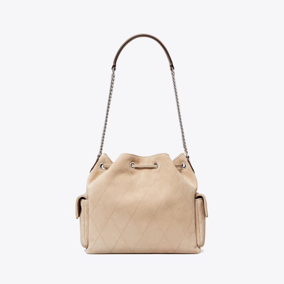 CHARLIE QUILTED SUEDE DRAWSTRING SHOULDER BAG
