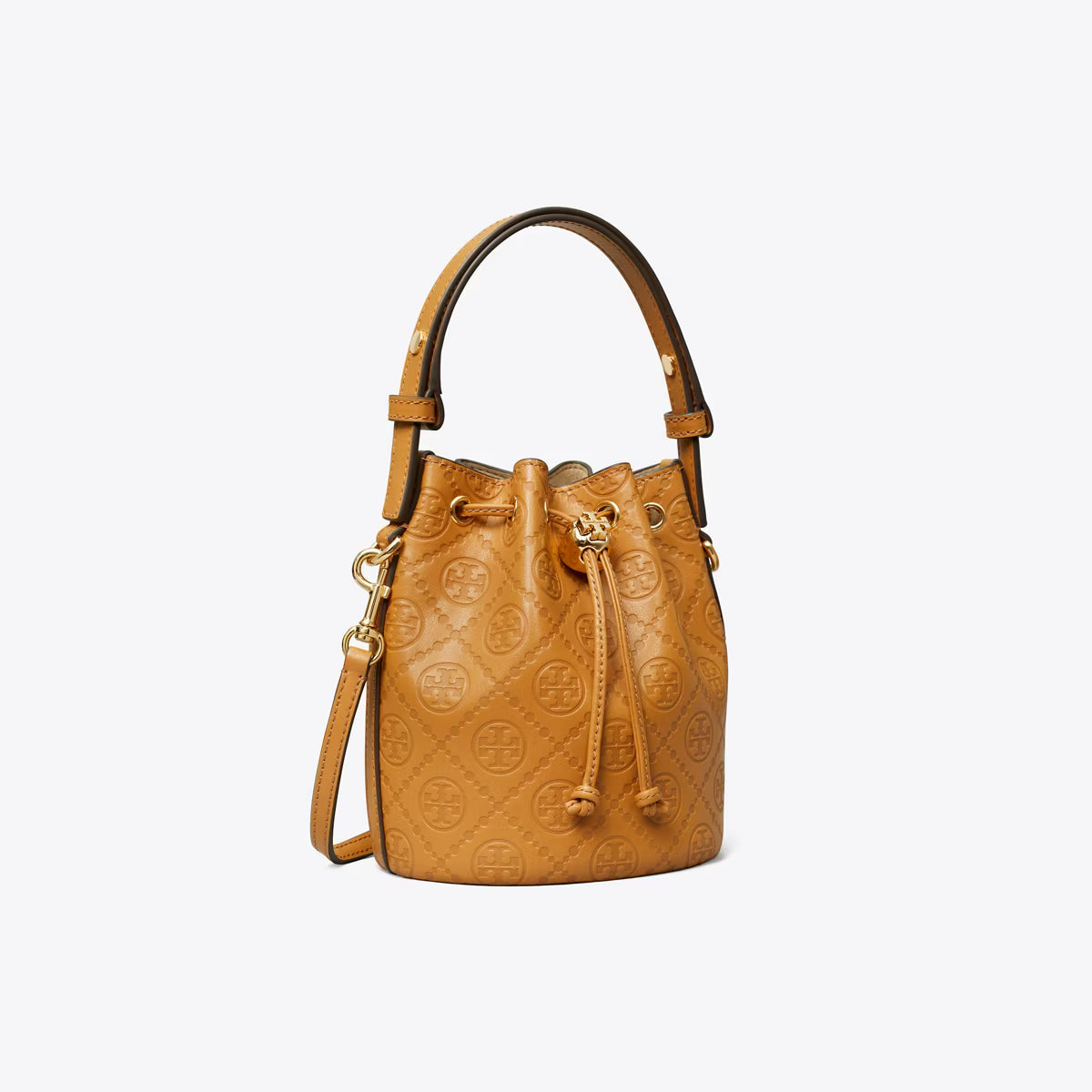 T MONOGRAM LEATHER MINI BUCKET BAG