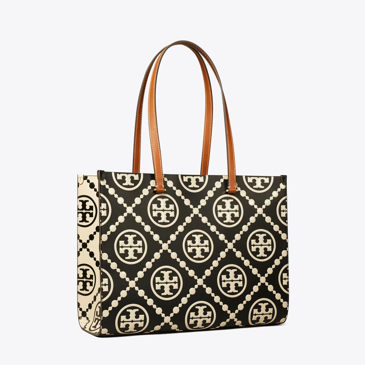 T MONOGRAM CONTRAST EMBOSSED TOTE