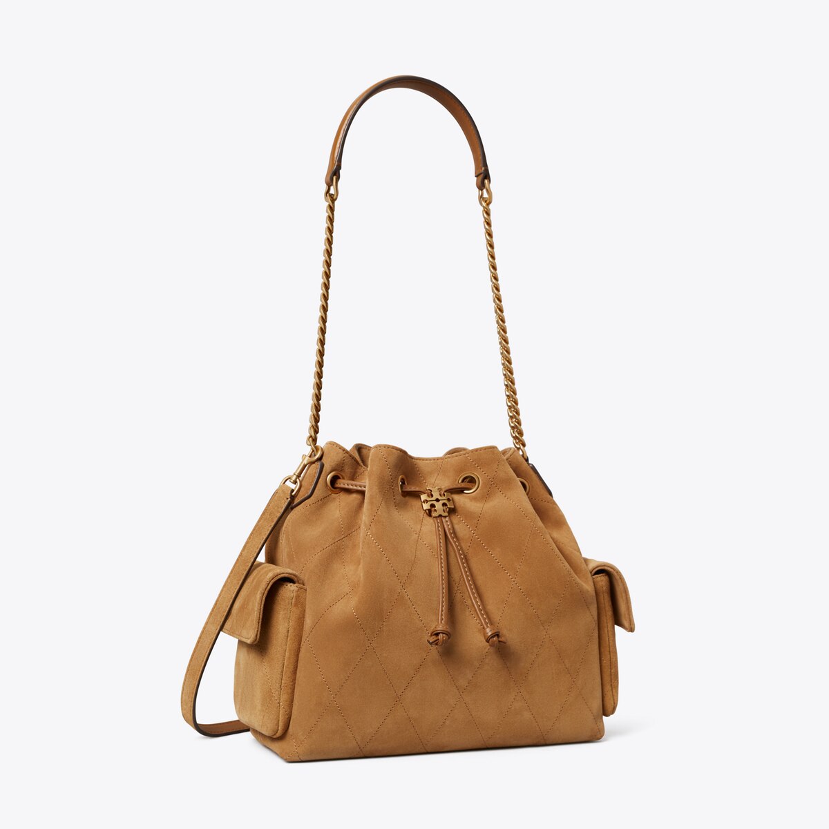 CHARLIE SMALL QUILTED SUEDE DRAWSTRING SHOULDER BAG