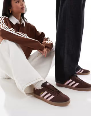 Adidas Originals Gazelle Indoor sneakers in brown and pink