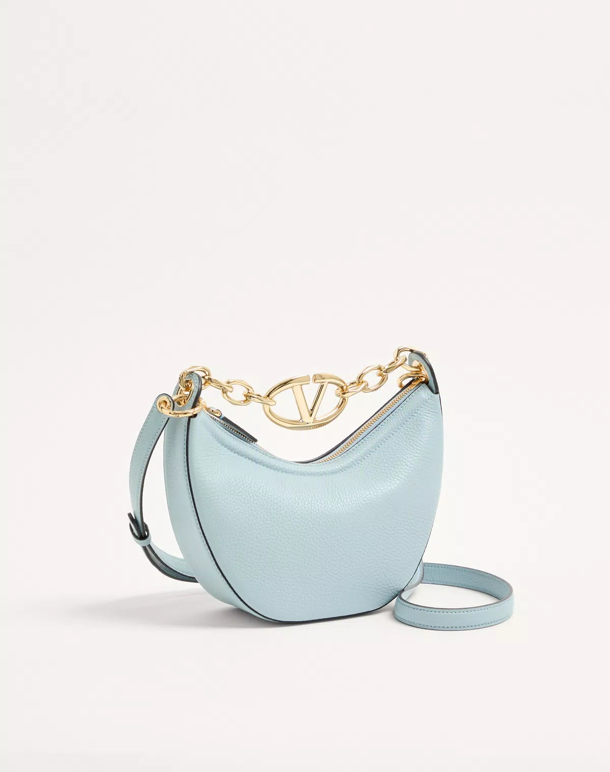 Mini hobo vlogo moon bag in grainy calfskin with chain