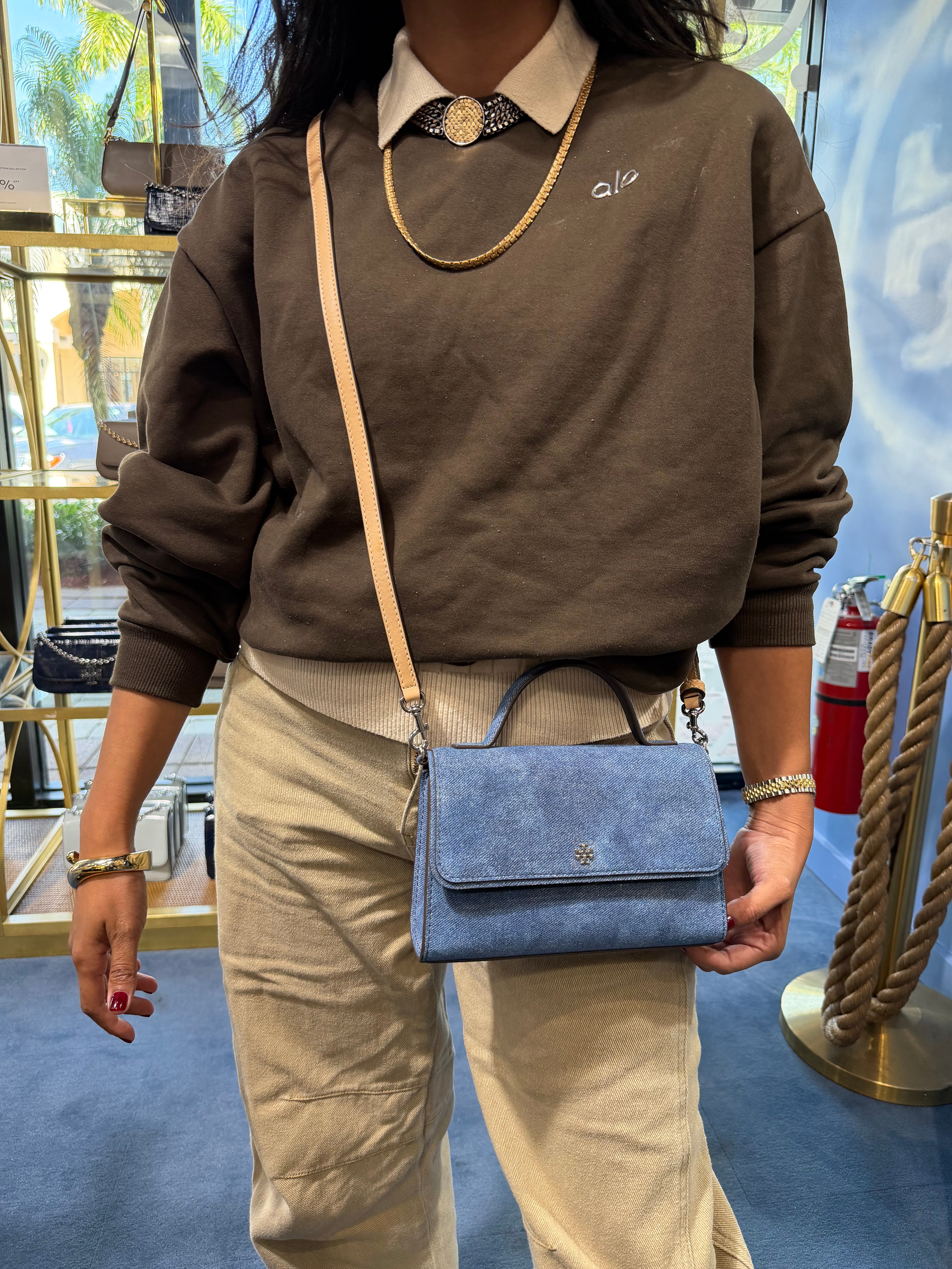 Emerson Denim Suede Chain Wallet Crossbody