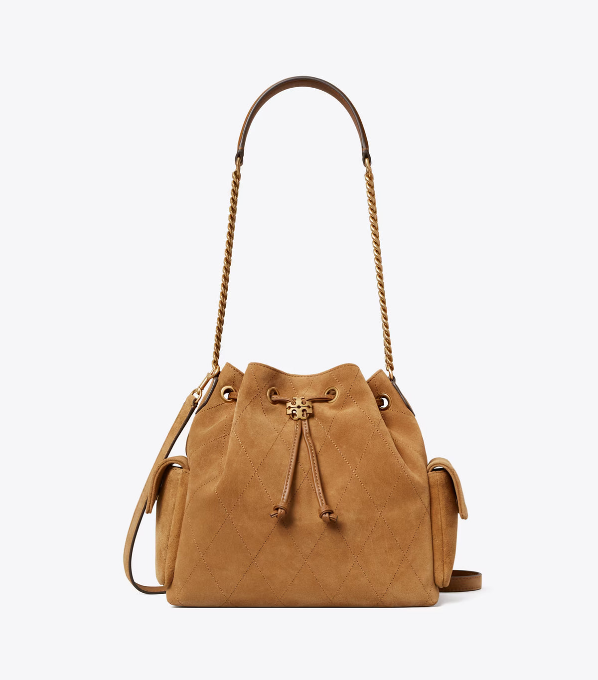 CHARLIE QUILTED SUEDE DRAWSTRING SHOULDER BAG