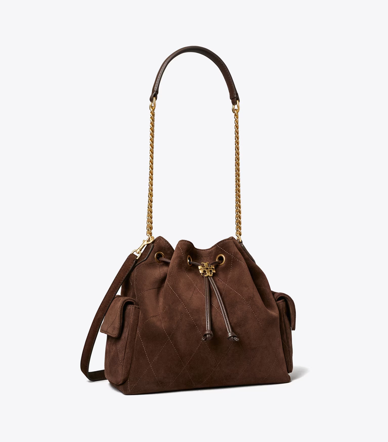 CHARLIE QUILTED SUEDE DRAWSTRING SHOULDER BAG