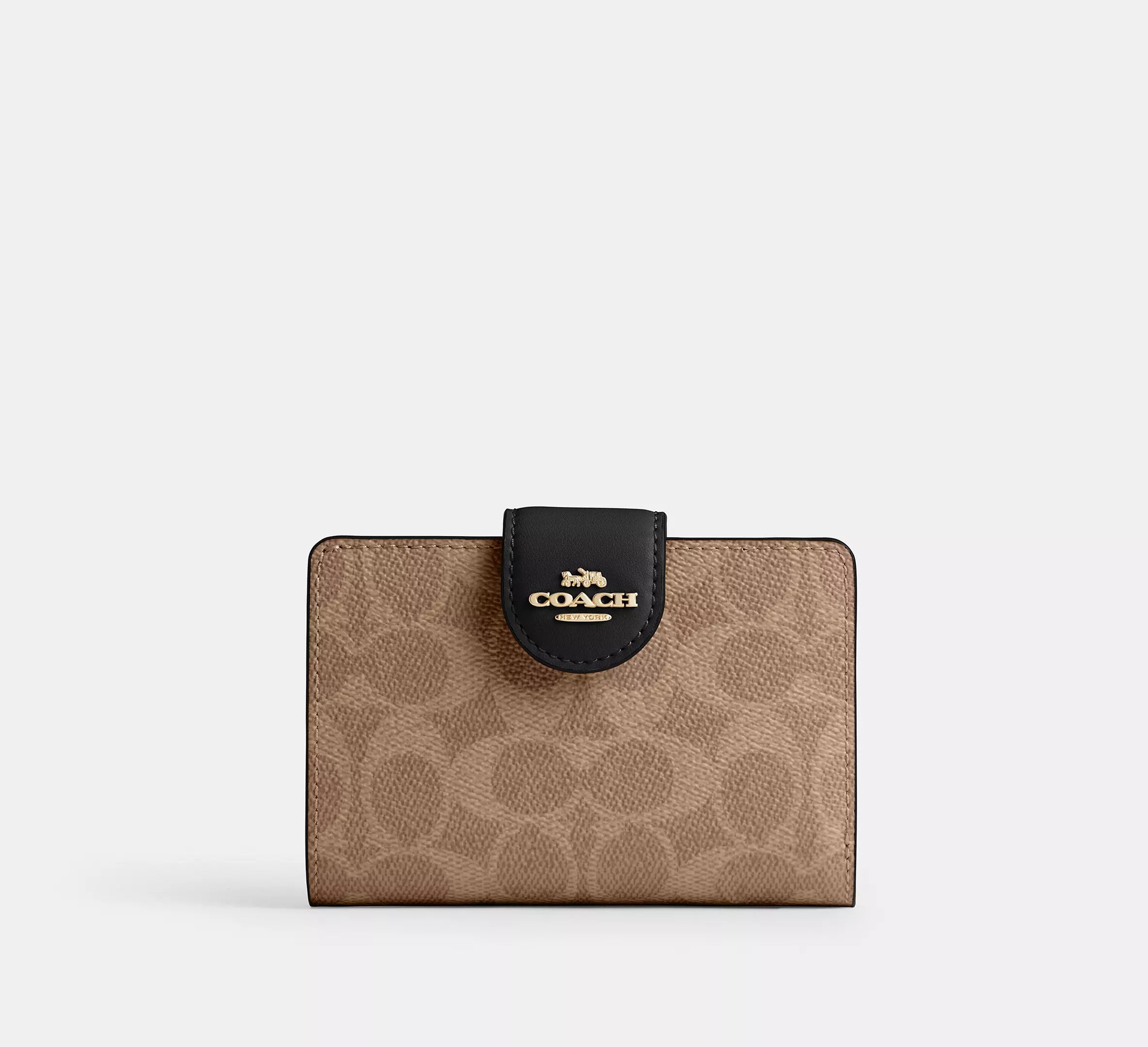 Medium Corner Zip Wallet In Signature Canvas Gold/Tan/Black