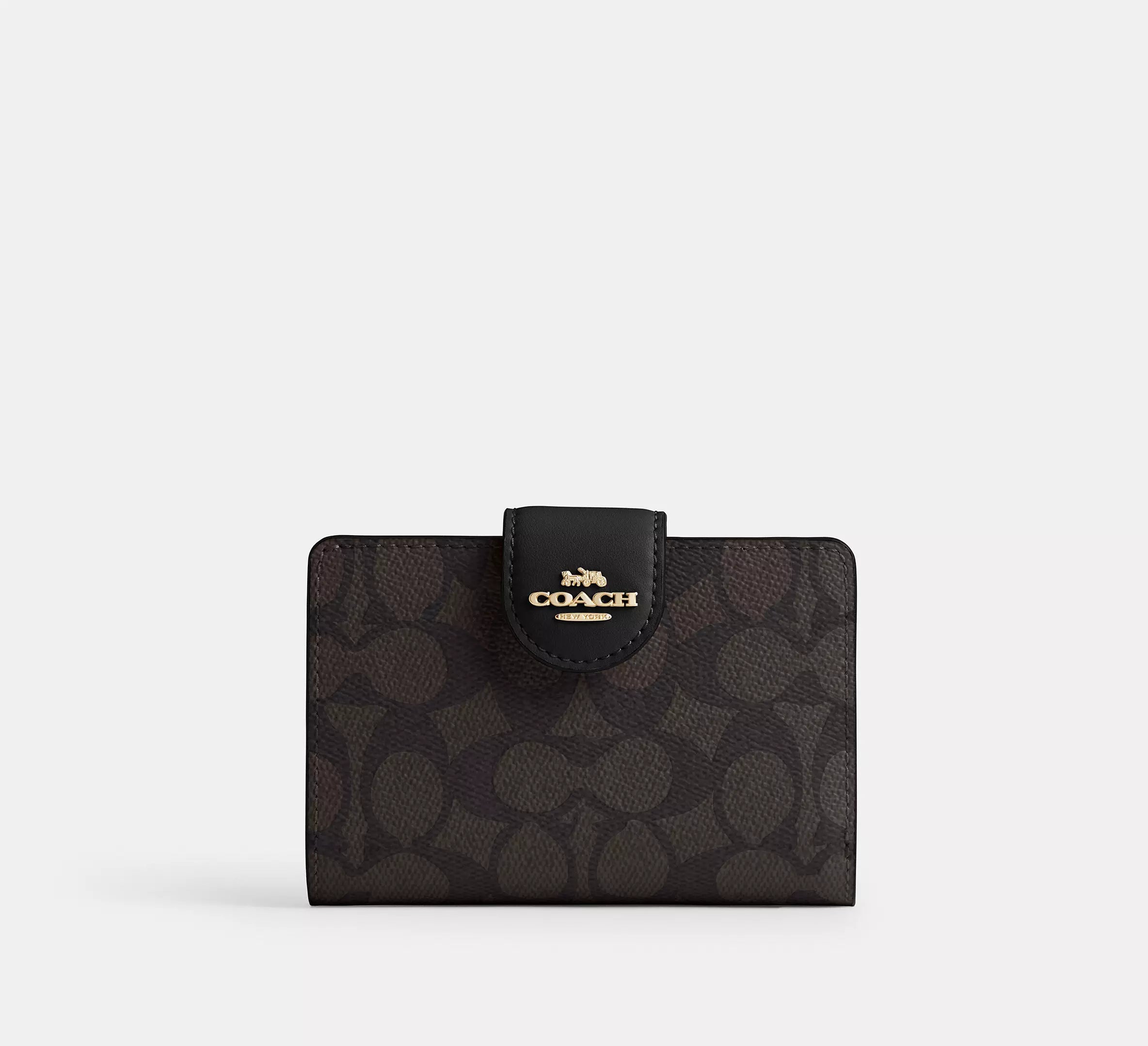 Medium Corner Zip Wallet In Signature Canvas Gold/Walnut/Black