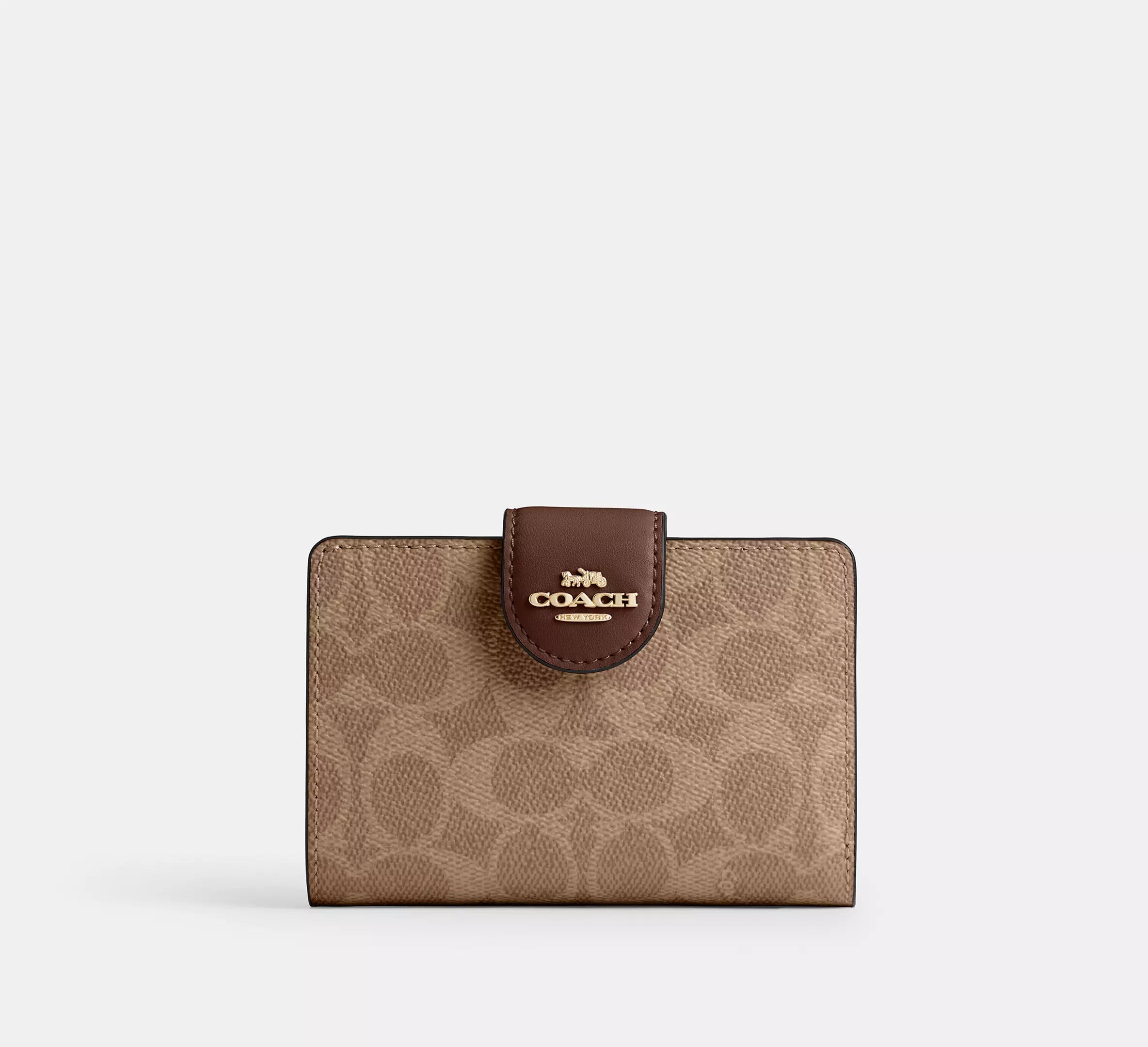 Medium Corner Zip Wallet In Signature Canvas Gold/Tan/Brown