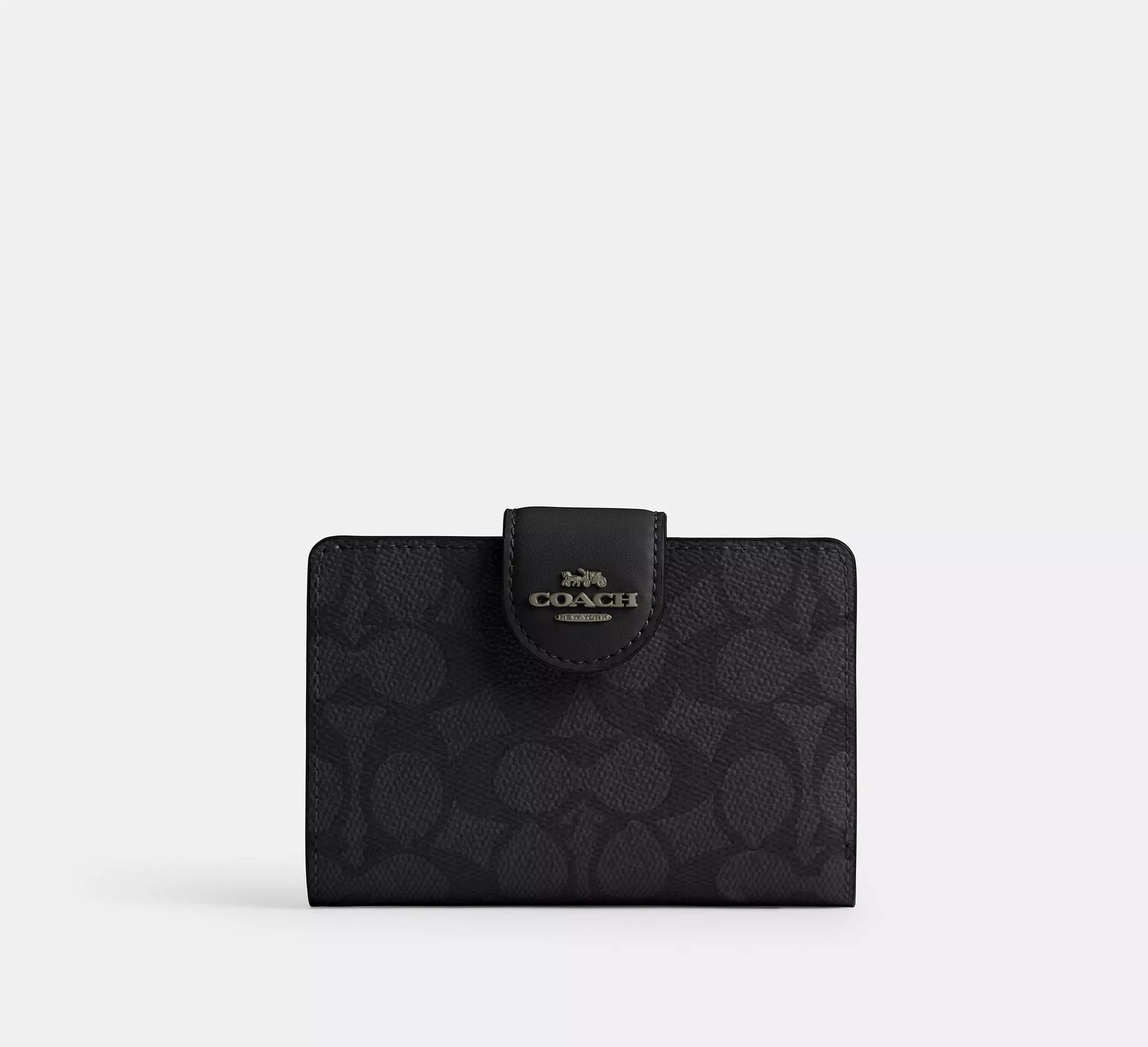 Medium Corner Zip Wallet In Signature Canvas Gunmetal/Charcoal/Black