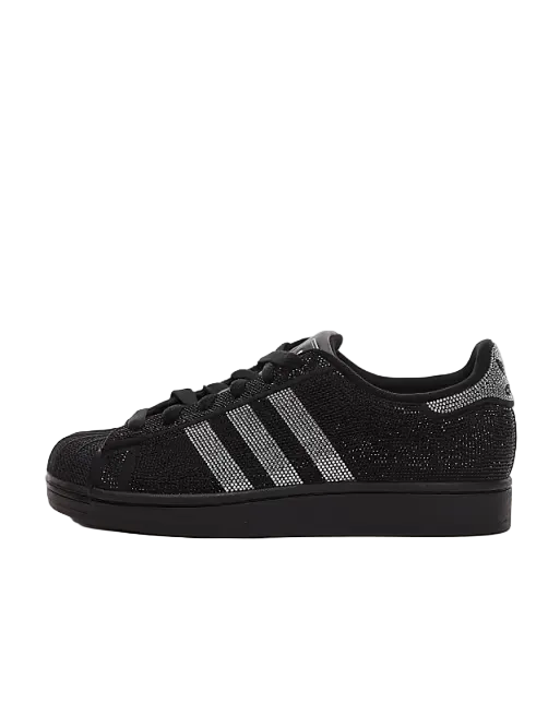 adidas Originals Superstar II sneakers in black and silver dimantes