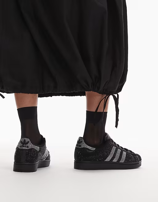adidas Originals Superstar II sneakers in black and silver dimantes