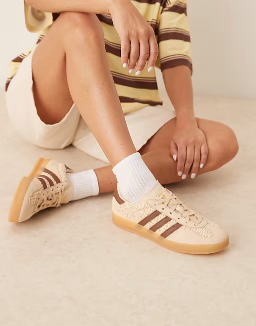 adidas Originals Gazelle Indoor crochet sneakers in beige and brown