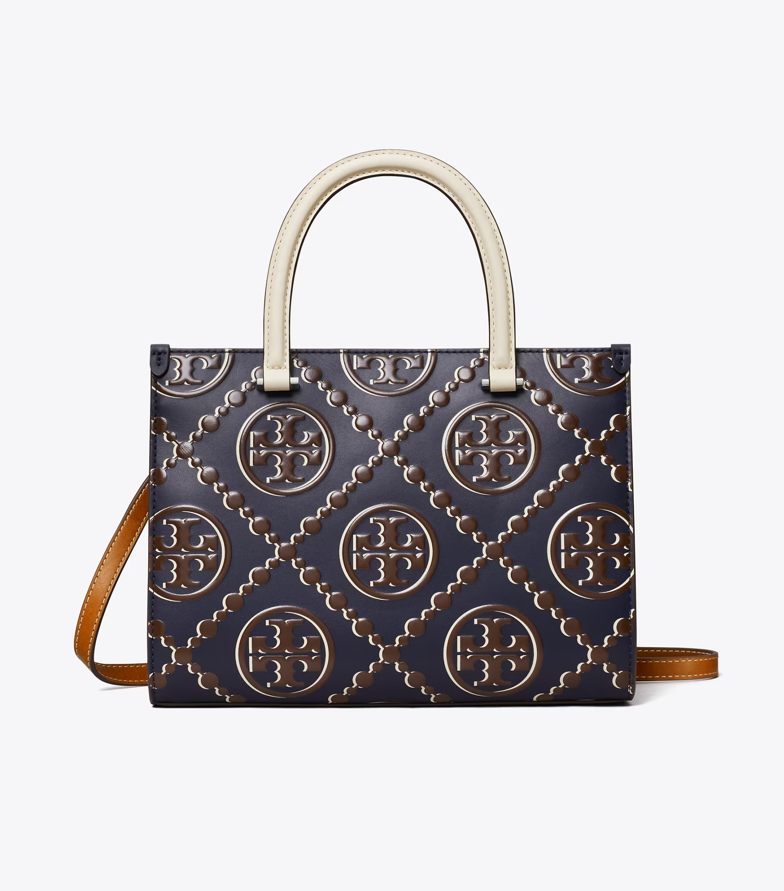 T MONOGRAM CONTRAST EMBOSSED TOP-HANDLE TOTE