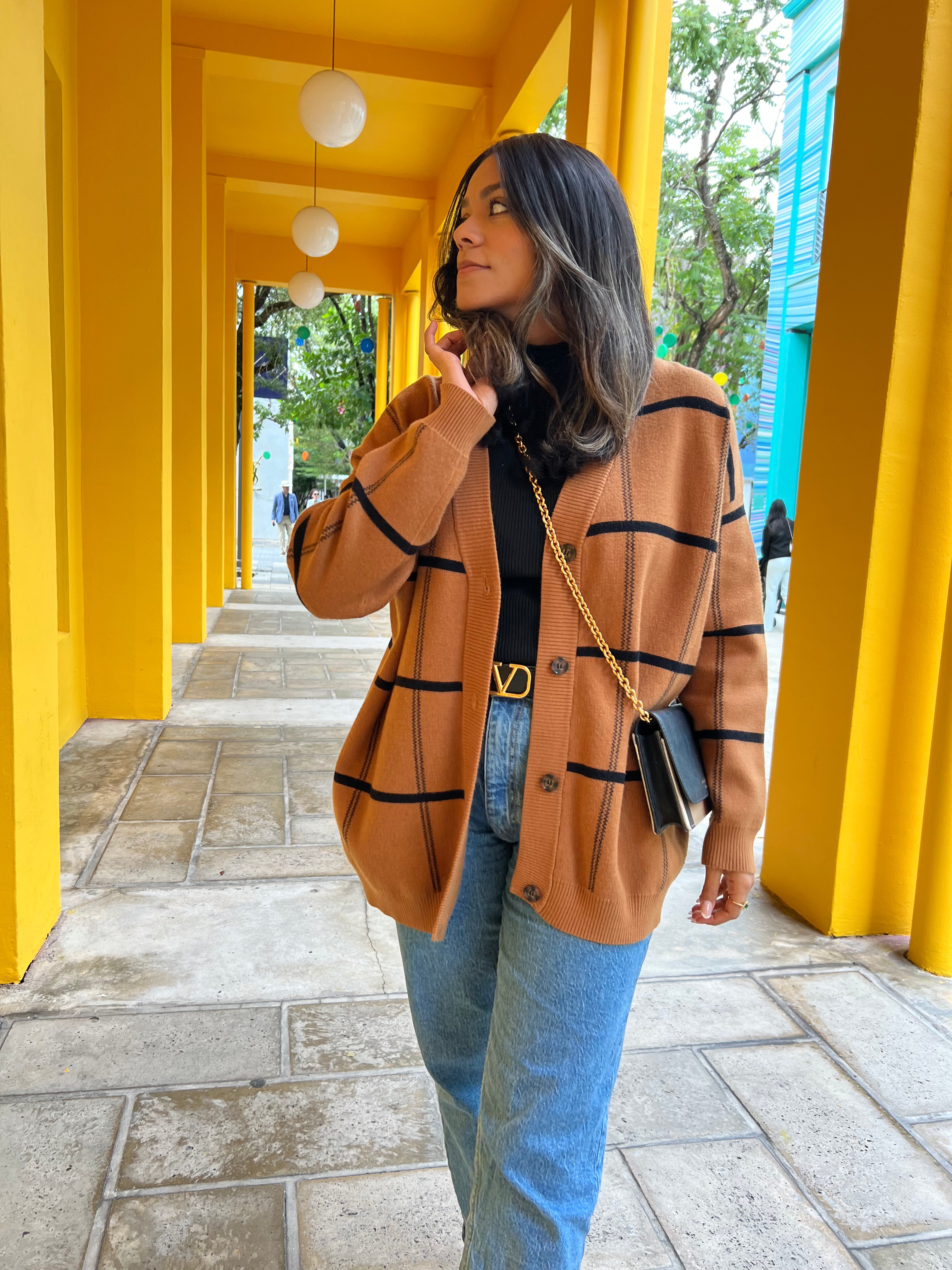 Grid boyfriend cardigan