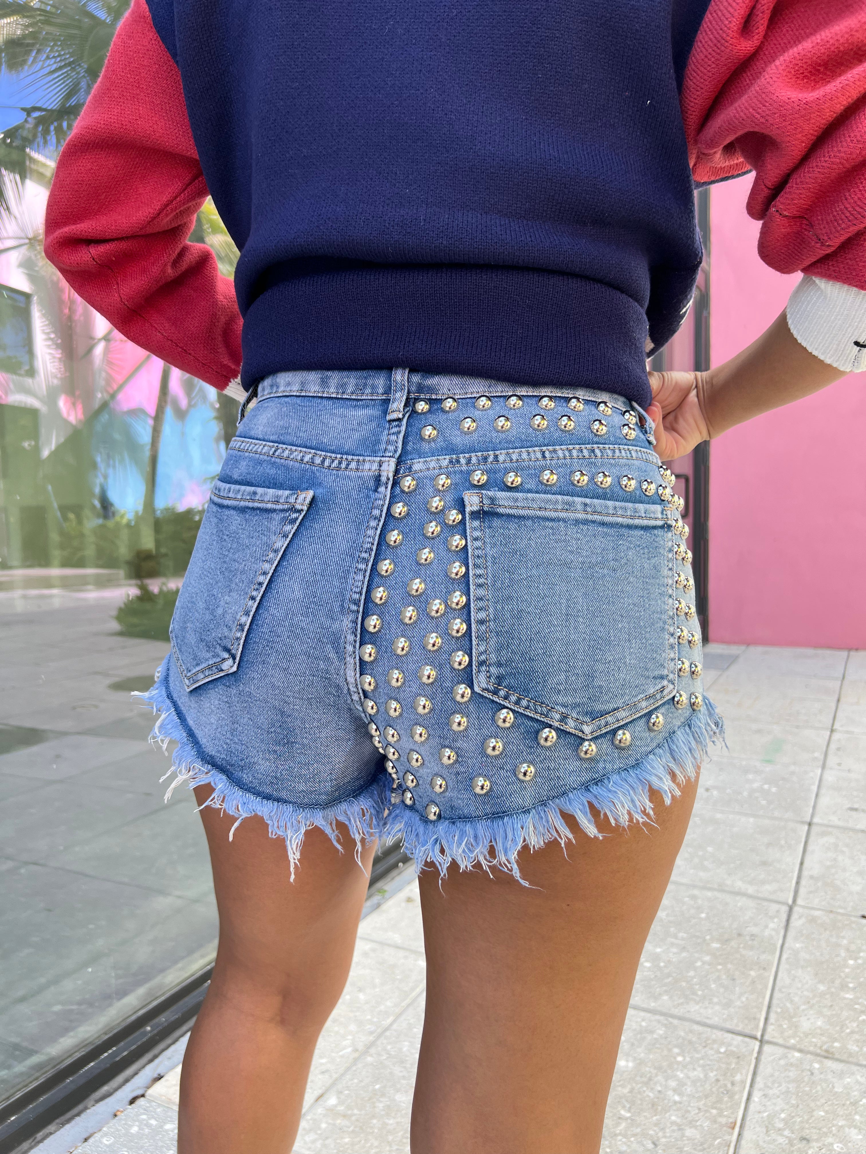 Studded Denim Short