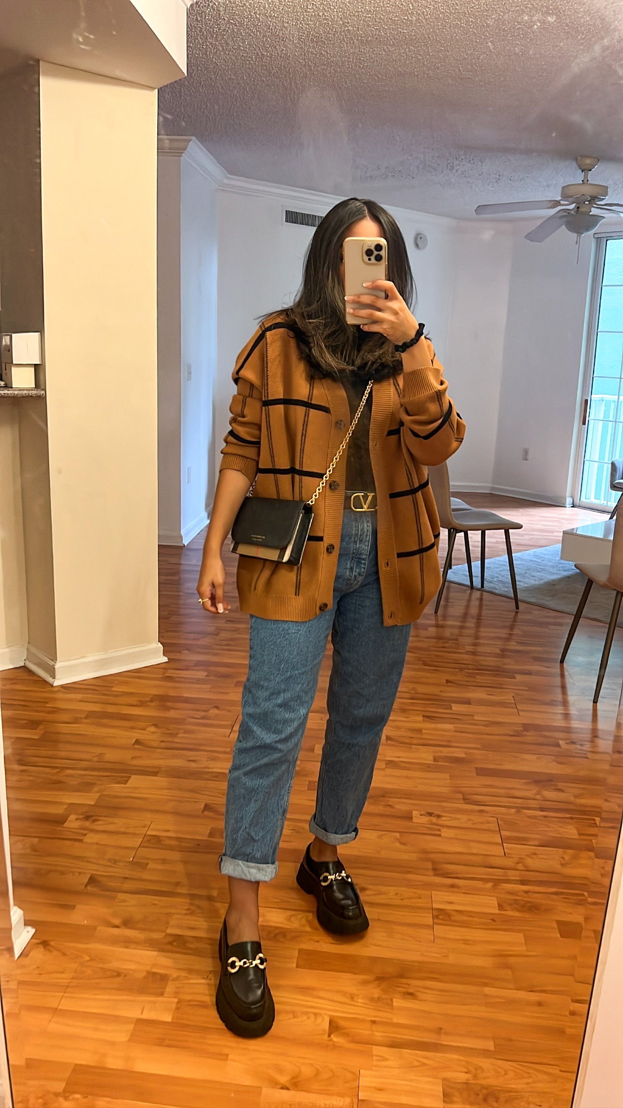 Grid boyfriend cardigan