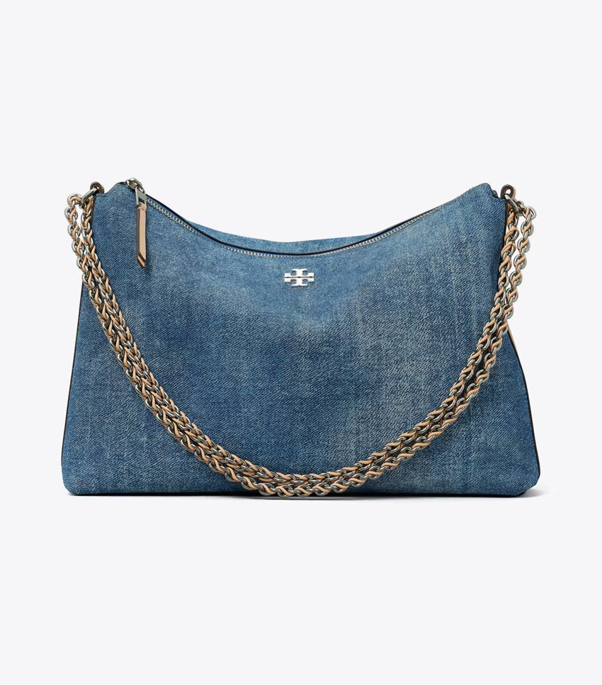 Britten Denim Suede Zip Shoulder Bag