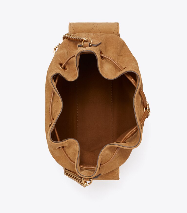 CHARLIE SMALL QUILTED SUEDE DRAWSTRING SHOULDER BAG
