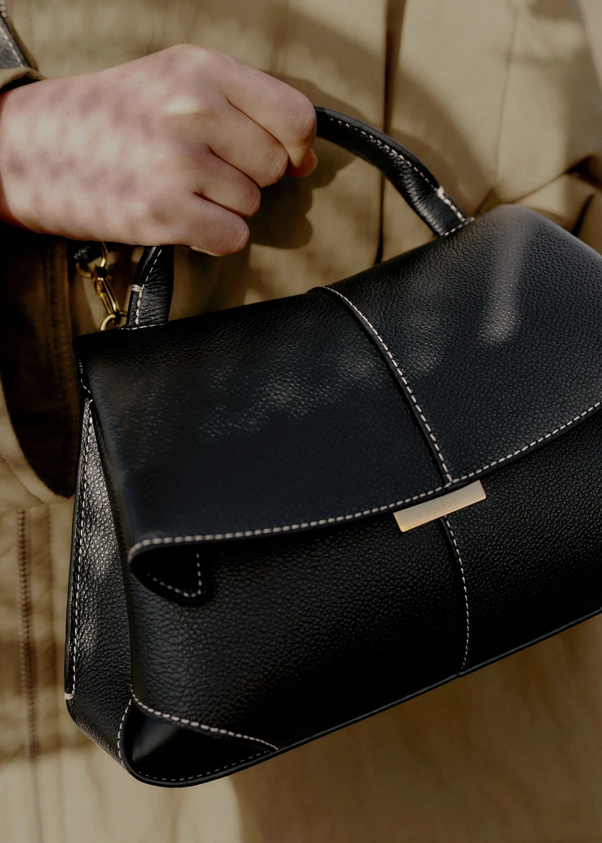 Mokki Mini Black with Ecru Stitching