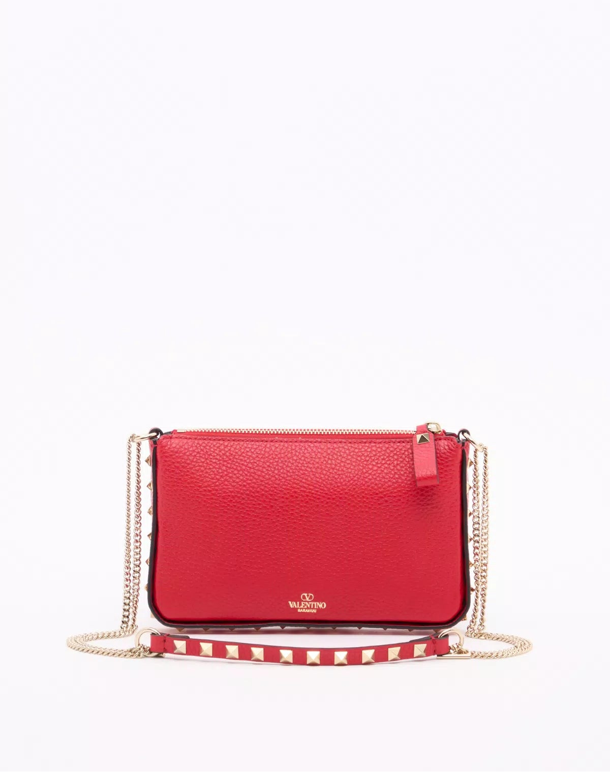 Rockstud chain pouch in grainy calfskin