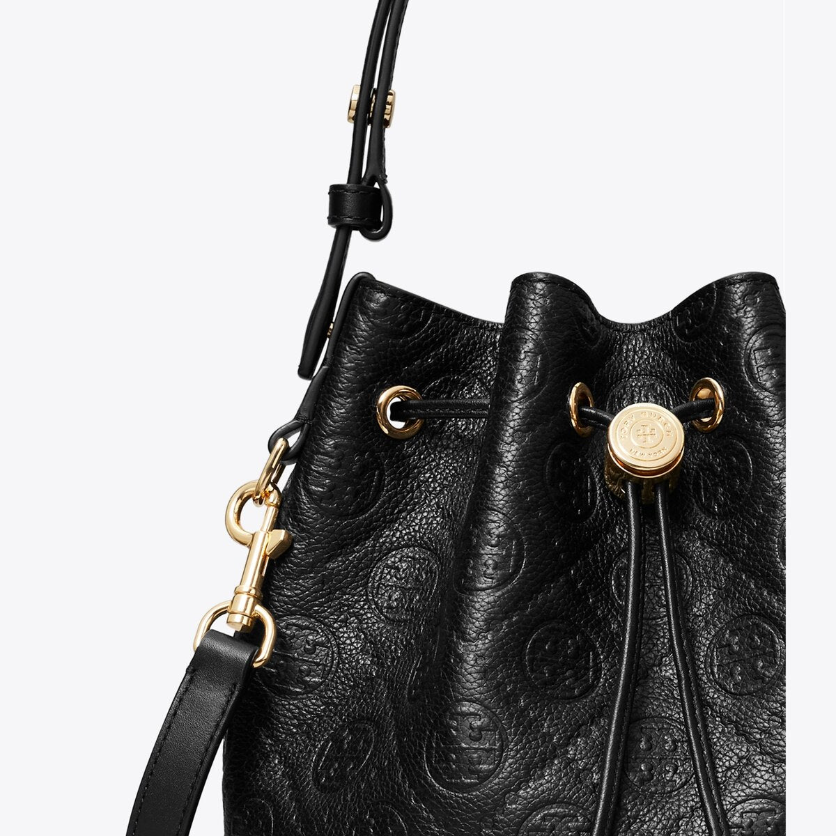 T MONOGRAM PEBBLED BUCKET BAG