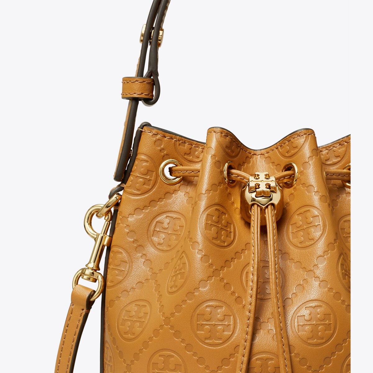 T MONOGRAM LEATHER MINI BUCKET BAG