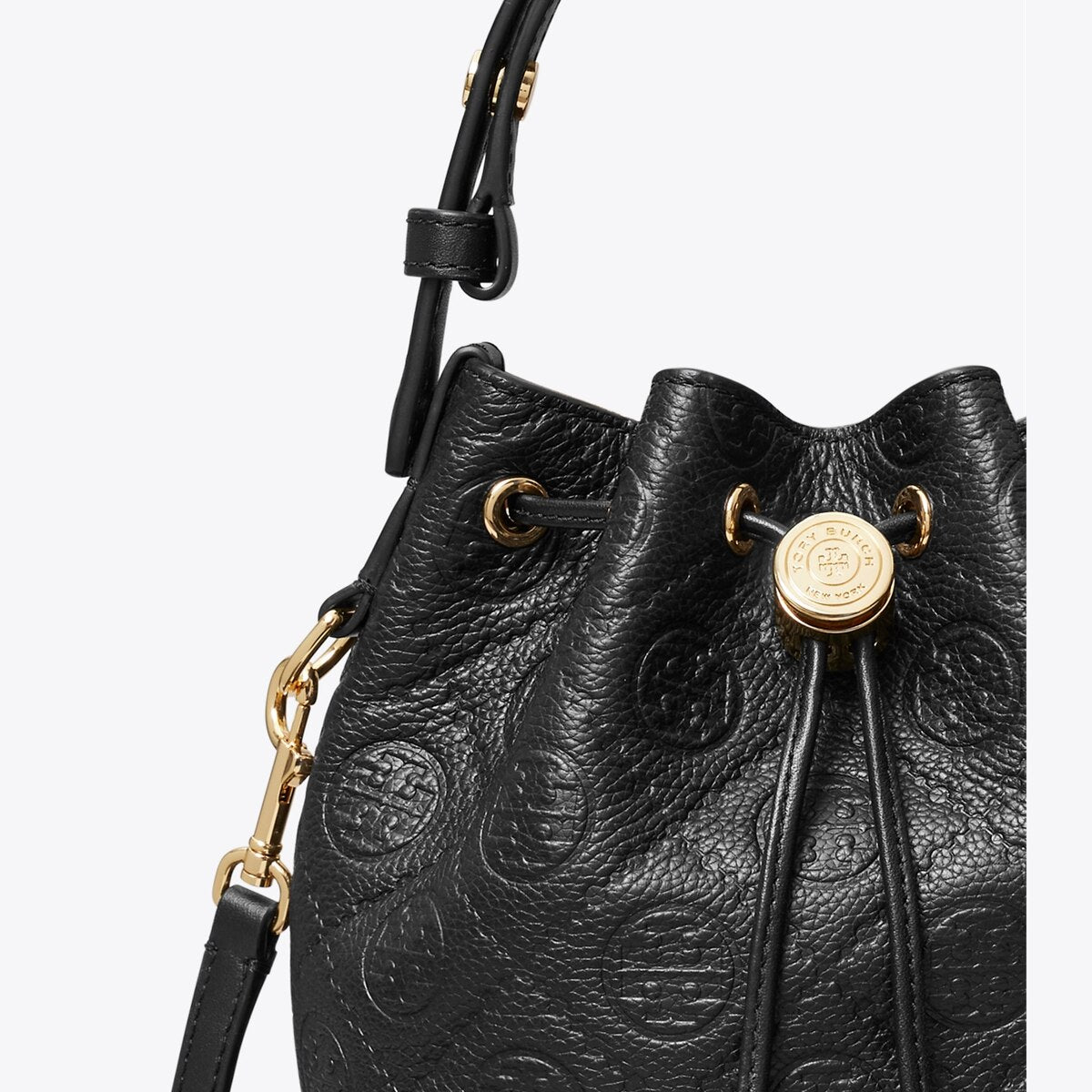 T MONOGRAM PEBBLED MINI BUCKET BAG