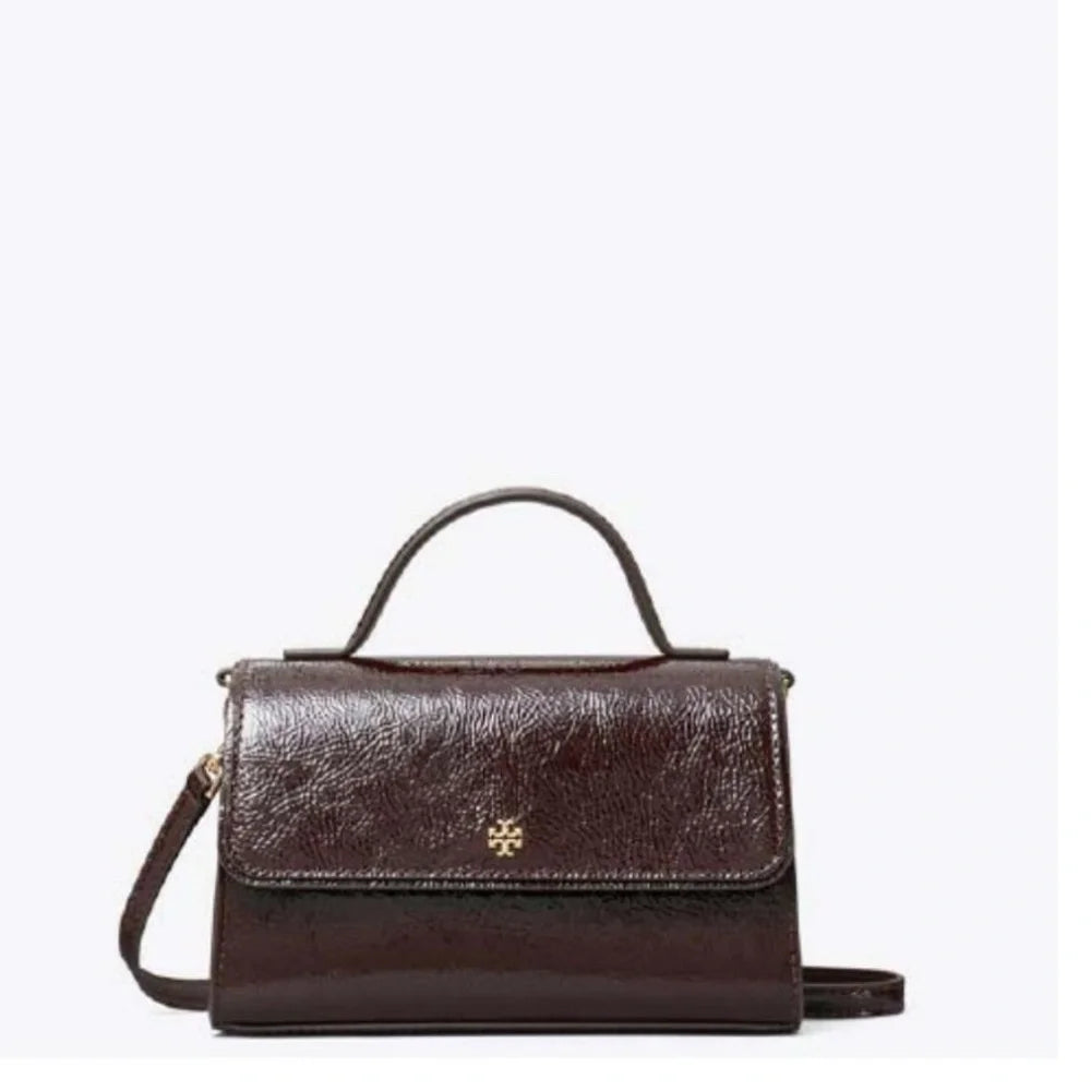 Emerson Mini Top Handle Leather Shoulder Bag- Burgundy Calf Leather