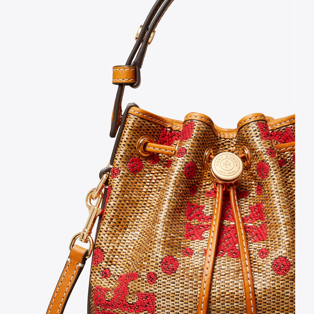 T MONOGRAM STRAW MINI BUCKET BAG