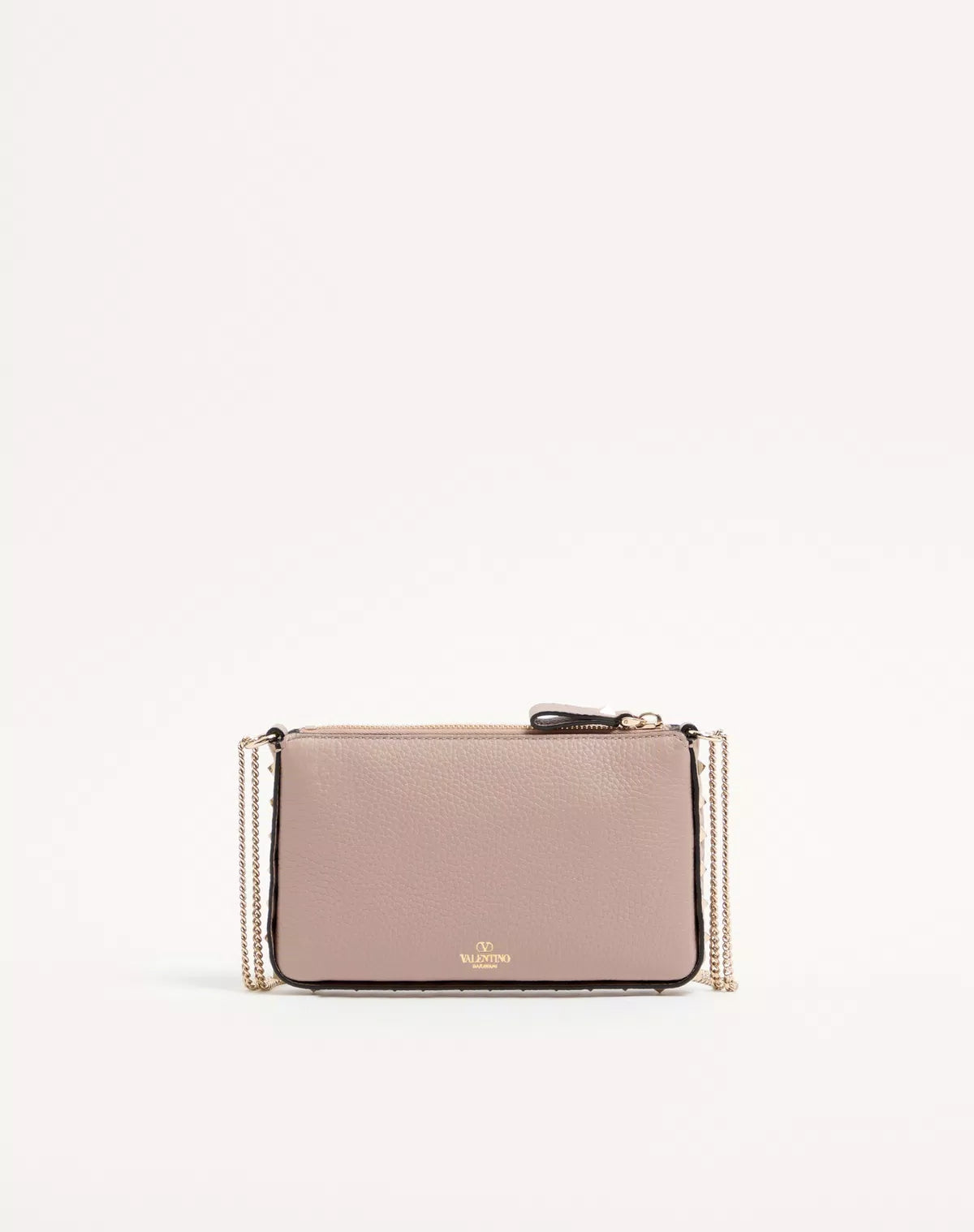 Rockstud chain pouch in grainy calfskin