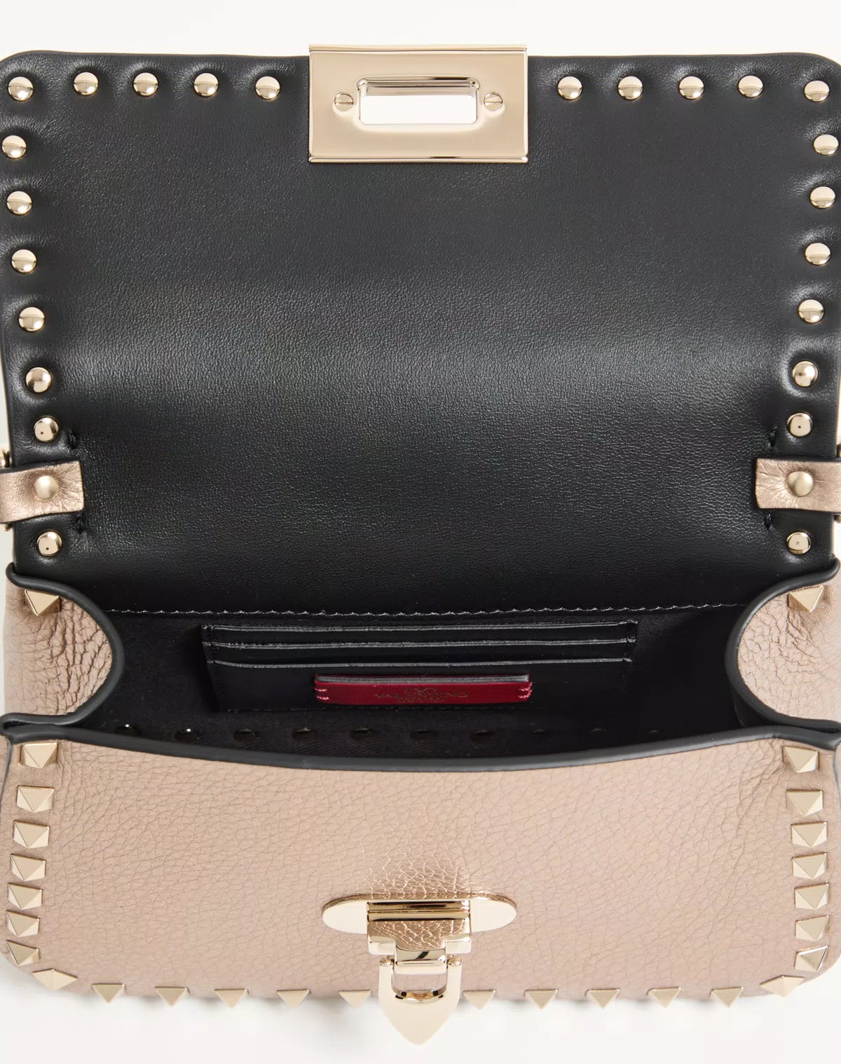 Rockstud small handbag in laminated grainy calfskin