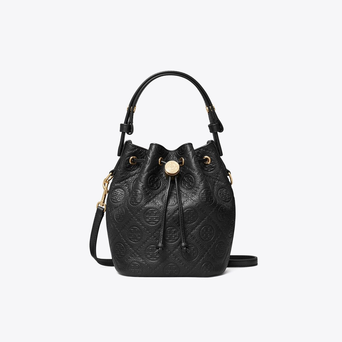 T MONOGRAM PEBBLED MINI BUCKET BAG